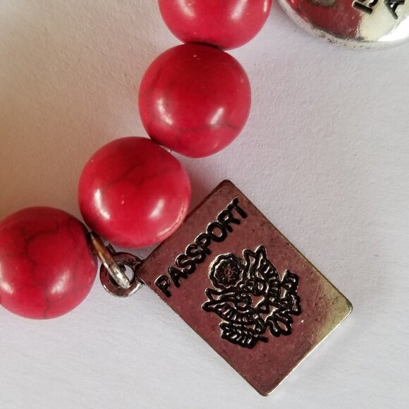 Hand Crafted Paris Red Gemstone Charm Bracelet 6.25" Stretch - Picture 4 of 9